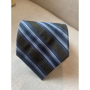 Geoffrey‎ Beene Blue Brown Striped Silk Tie 3.5"